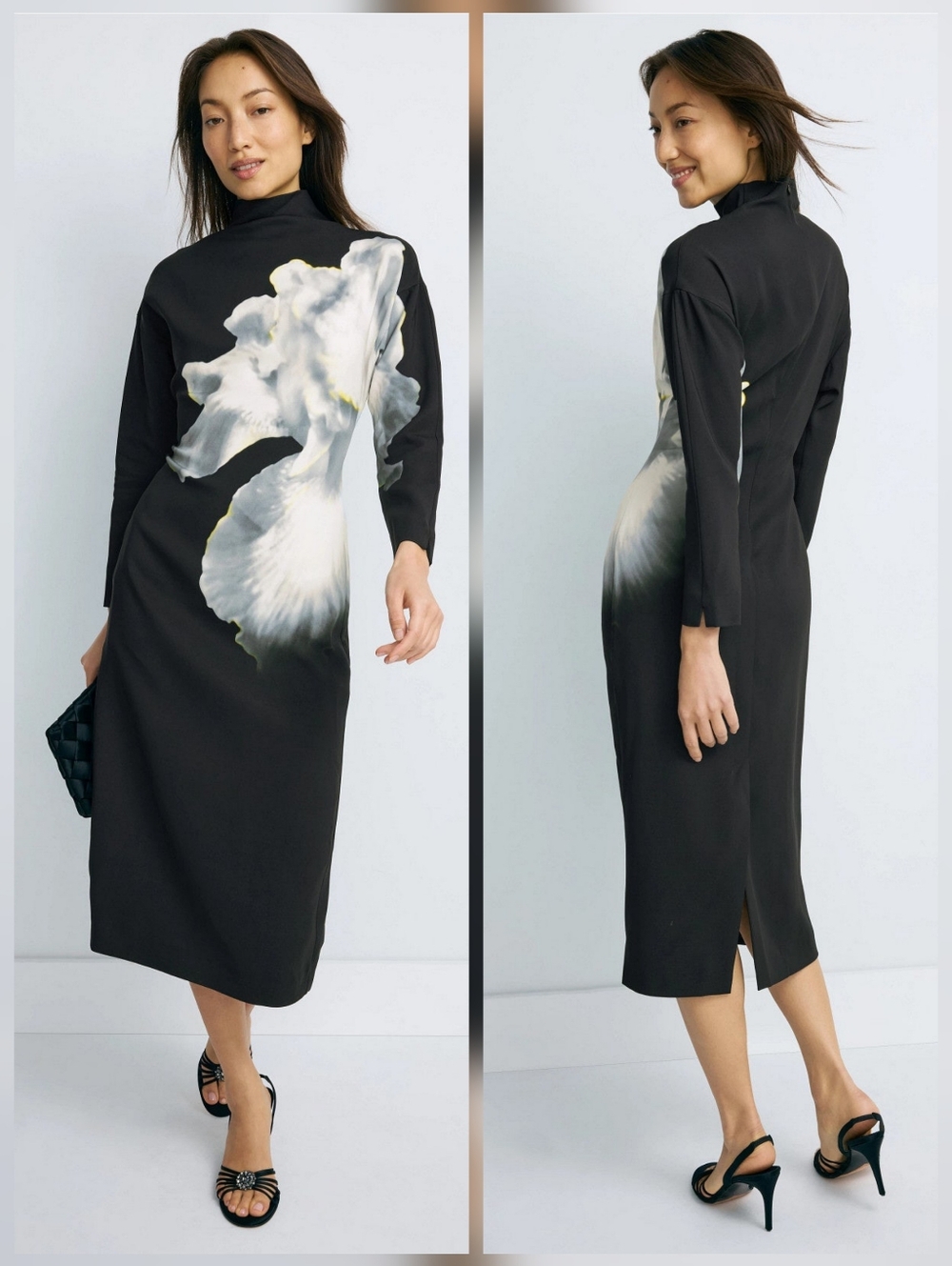 Alberta Ferretti Mock Neck Floral Print Dress Cocktail Long Sleeve Size 6